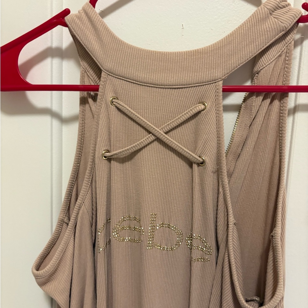 bebe Tan Sleeveless Top with Gold Accents